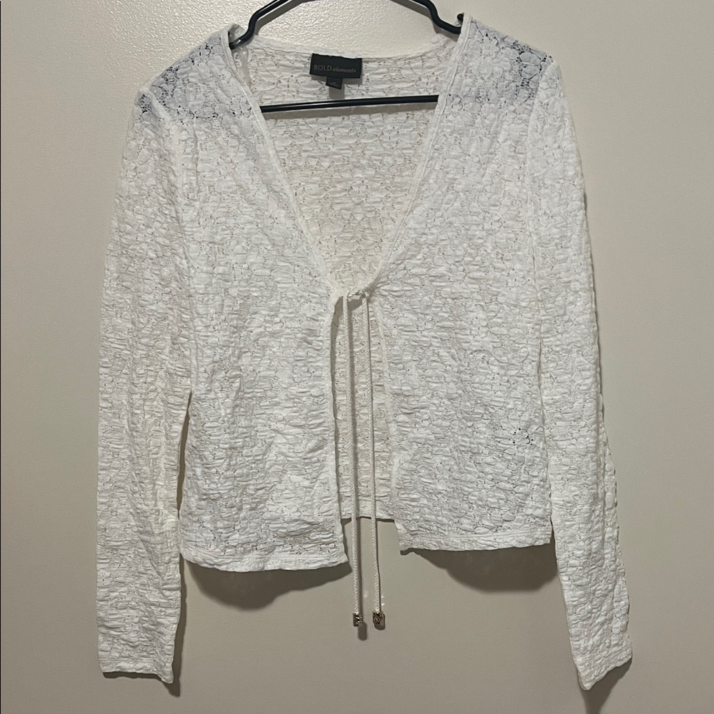 BOLD elements White Lace Tie-Front Cardigan size medium